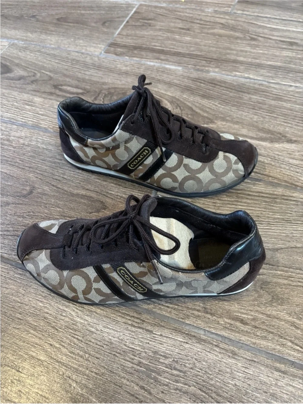 Coach Kathleen Signature C Sneakers Women’s 8 Brown Khaki Canvas Suede
